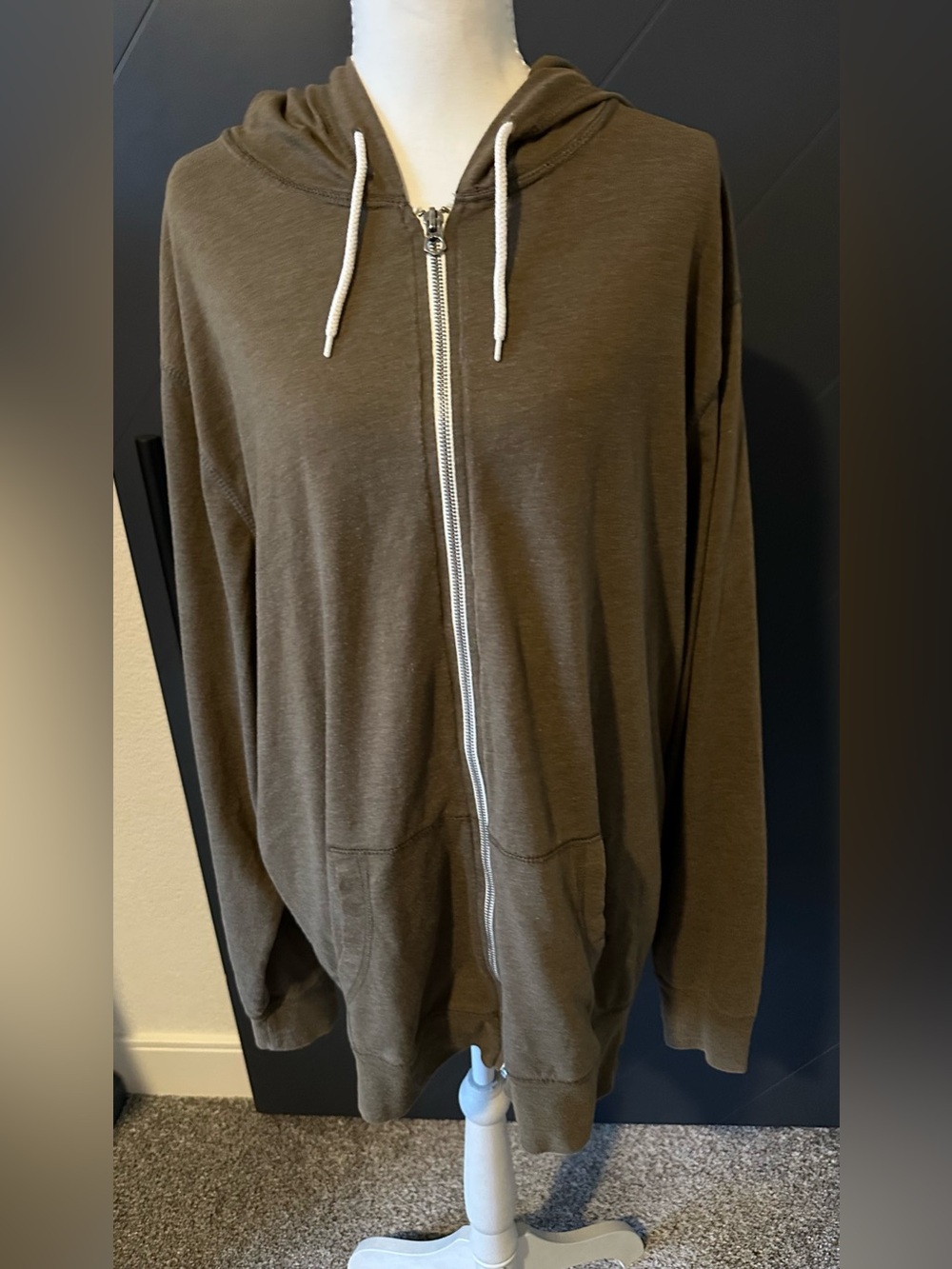 Womens Olive Zip-Up Hoodie Sweater